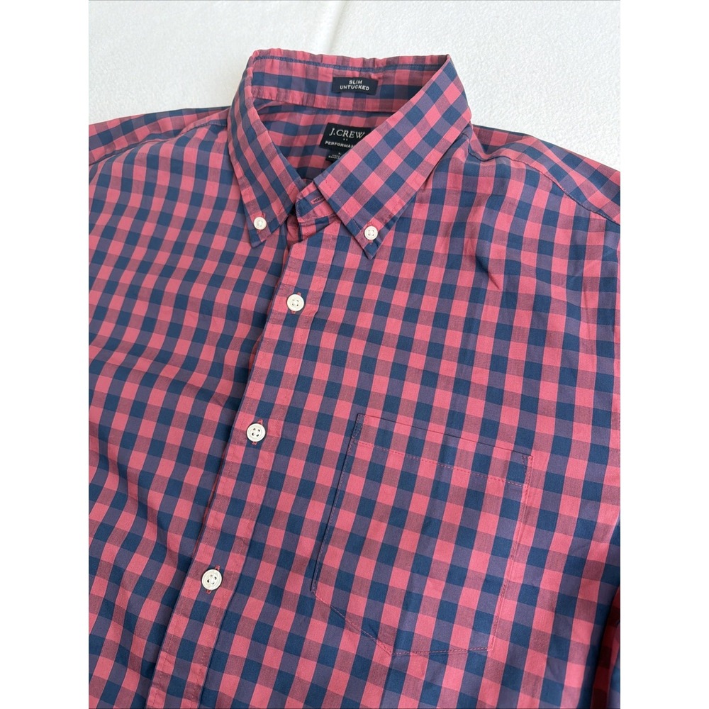 J CREW Slim Untucked Flex Performance Check Shirt Mens Large Red Blue BE151